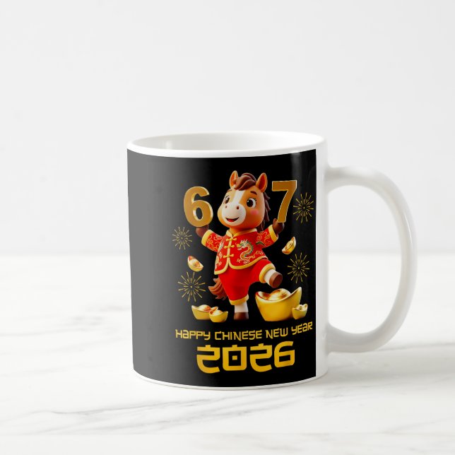 Happy Chinese New Year 2026 Funny Horse 6 7 Meme 6 Kaffeetasse (Rechts)