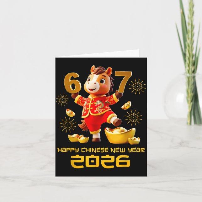 Happy Chinese New Year 2026 Funny Horse 6 7 Meme 6 Karte (Vorderseite)
