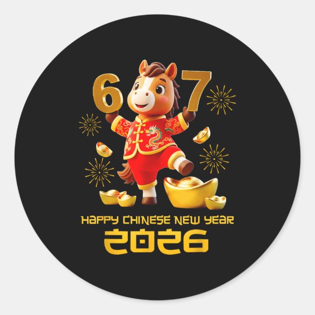 Happy Chinese New Year 2026 Funny Horse 6 7 Meme 6 Runder Aufkleber (Vorderseite)