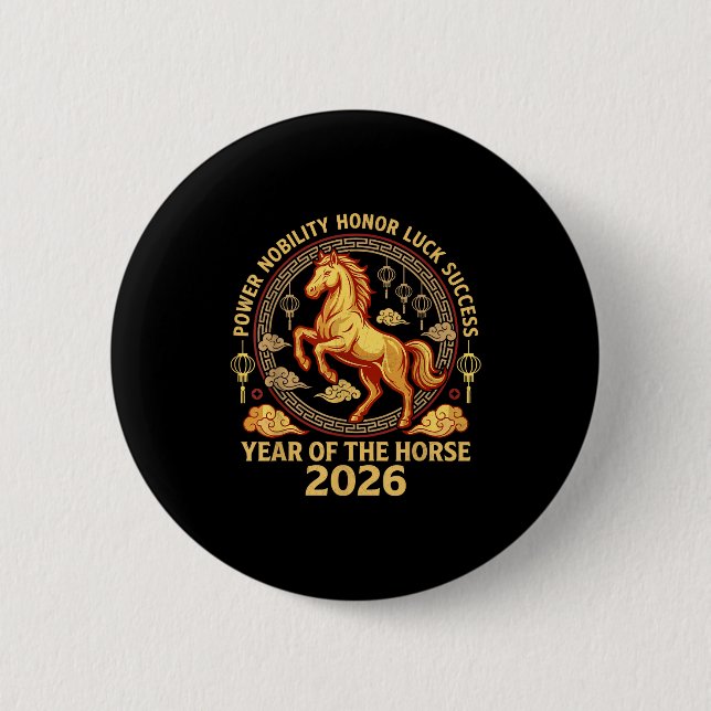Happy Chinese New Year 2026 Year Of The Horse 2026 Button (Vorderseite)