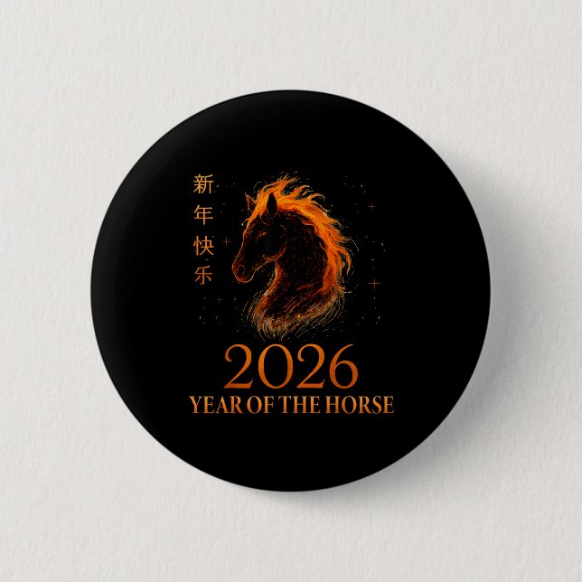 Happy Chinese New Year 2026 Year Of The Horse Flam Button (Vorderseite)