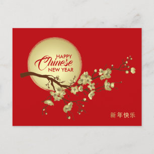 Happy Chinese New Year - Cherry Blossom und Sun Feiertagspostkarte