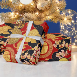 Happy Chinese New Year Moderne Asian Muster Geschenkpapier