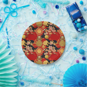 Happy Chinese New Year Moderne Asian Muster Pappteller