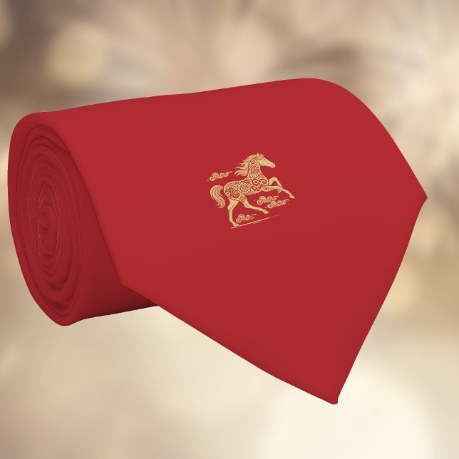 Happy Chinese New Year of Horse Elegant Gold Red  Krawatte (Von Creator hochgeladen)