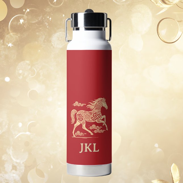 Happy Chinese New Year of Horse Elegant Gold Red  Trinkflasche (Von Creator hochgeladen)