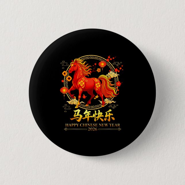 Happy Chinese New Year Of The Horse 2026 Lunar New Button (Vorderseite)