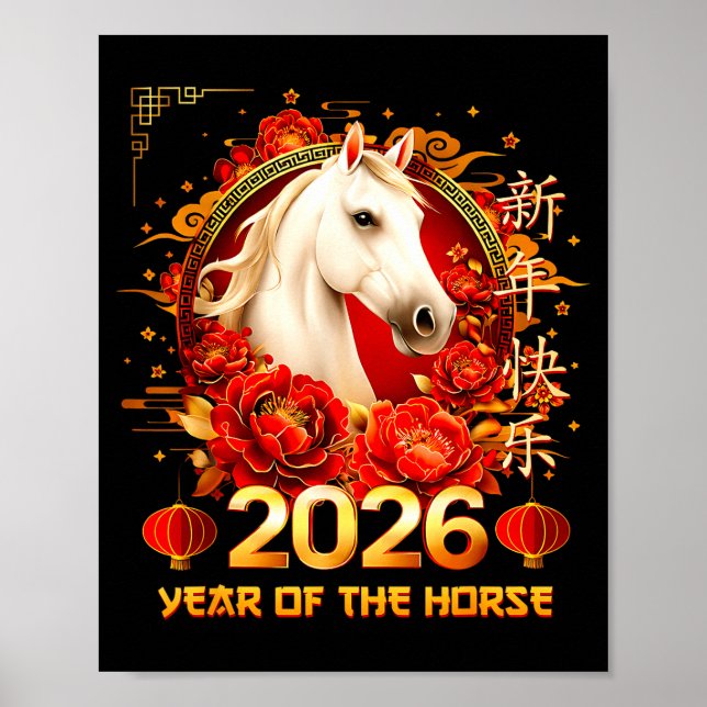 Happy Chinese New Year Of The Horse 2026 Lunar New Poster (Vorne)