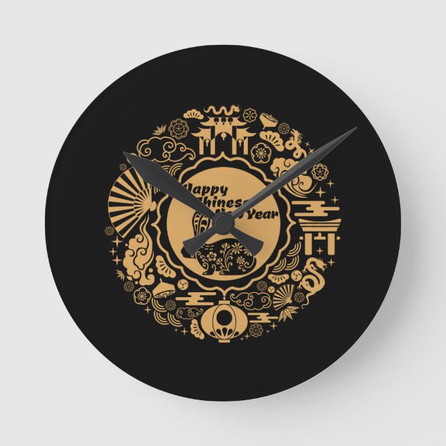 Happy Chinese New Year of the Rabbit Runde Wanduhr (Vorderseite)