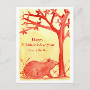 Happy Chinese New Year of The Rat Watercolor Feiertagspostkarte