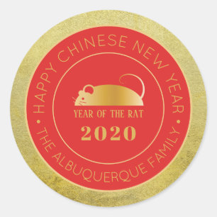 Happy Chinese New Year Rat 2020 Family Name Gold Runder Aufkleber