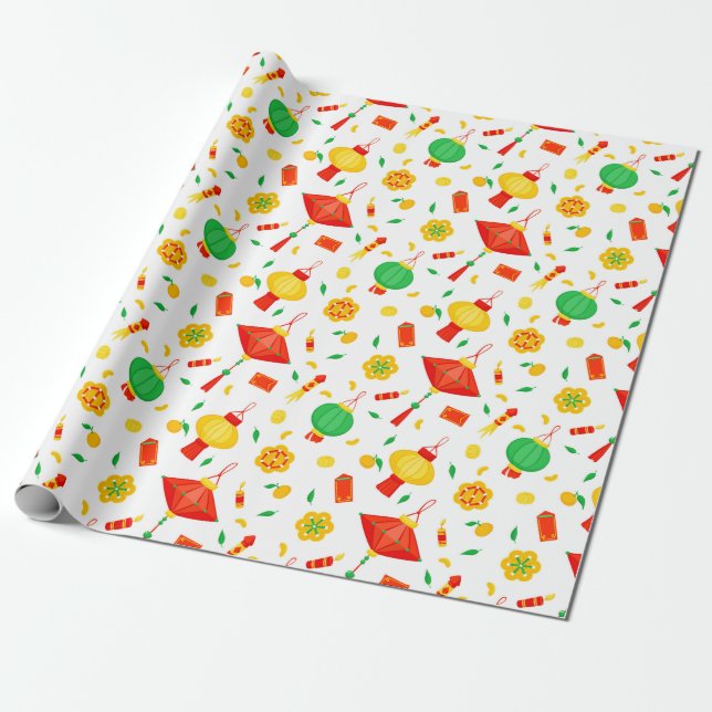 Happy Chinese New Year Traditional Lantern Pattern Geschenkpapier (Ungerollt)