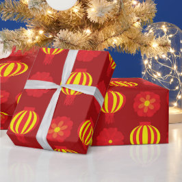 Happy Chinese New Year Yellow Lantern Blumenrot Geschenkpapier