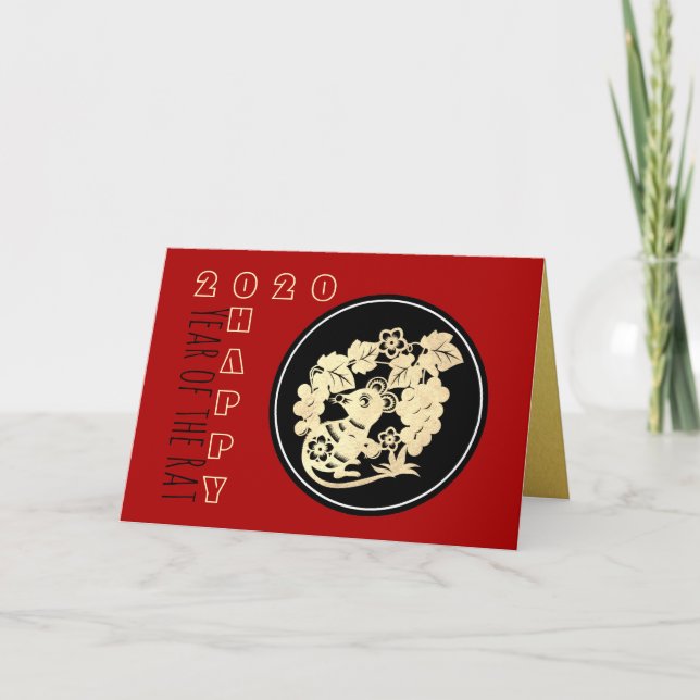 Happy Chinese Rat New Year 2020 Paper-cut 24HGC Karte (Vorderseite)