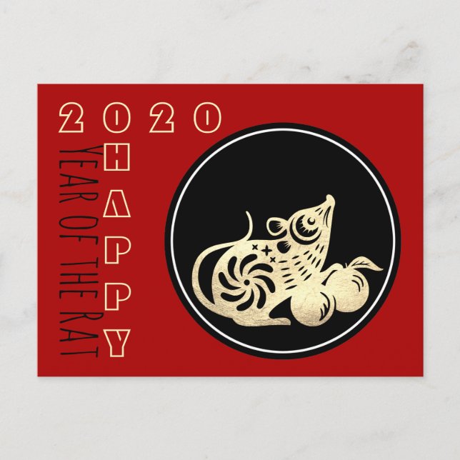 Happy Chinese Rat New Year 2020 Paper-cut 2 HHP Einladungspostkarte (Vorderseite)