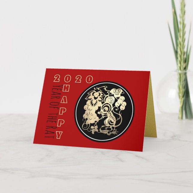 Happy Chinese Rat New Year 2020 Paper-cut 3 HGC Karte (Vorderseite)