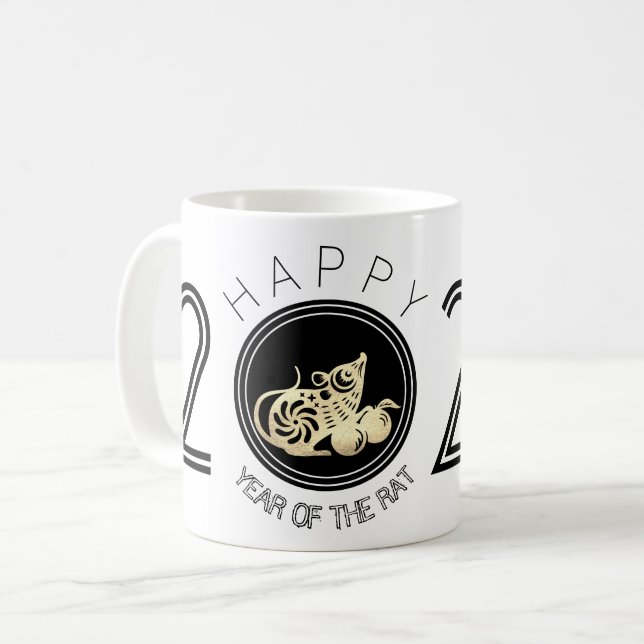 Happy Chinese Rat New Year 2020 White Tasse 2 (Vorderseite Links)