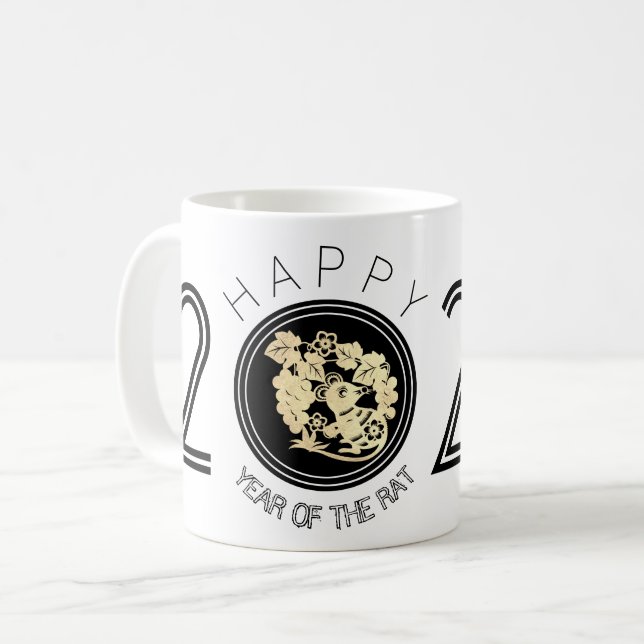 Happy Chinese Rat New Year 2020 White Tasse 4 (Vorderseite Links)