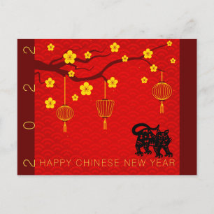 Happy Chinese Tiger New Year 2022 Blüten HPostC Feiertagspostkarte