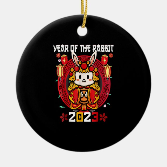 Happy Chinesisch Neujahr 2023 Jahr des Kaninchen Z Keramik Ornament (Vorne)
