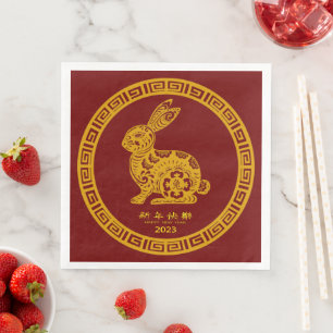 Happy Chinesisch Neujahr 2023 Rabbit Red Gold Napk Serviette