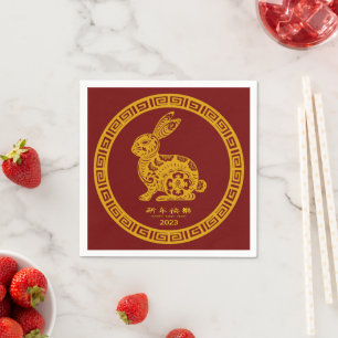 Happy Chinesisch Neujahr 2023 Rabbit Red Gold Serviette