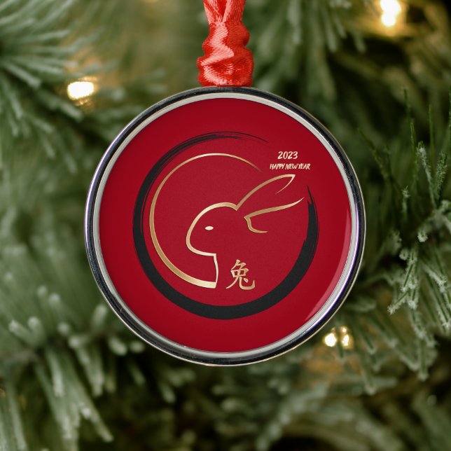 Happy Chinesisch Neujahr von Rabbit 2023 Blue Gold Ornament Aus Metall (Baum)