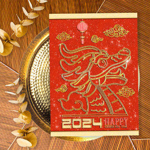Happy Chinesisch Red Gold Neujahr des Drachen 2024 Feiertagskarte
