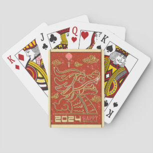 Happy Chinesisch Red Gold Neujahr des Drachen 2024 Spielkarten
