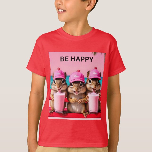 Happy Chipmunks mit Erdbeermilch T-Shirt (Vorderseite)
