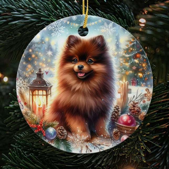 Happy Chocolate Brown Spitz Weihnachten Keramik Ornament (Von Creator hochgeladen)