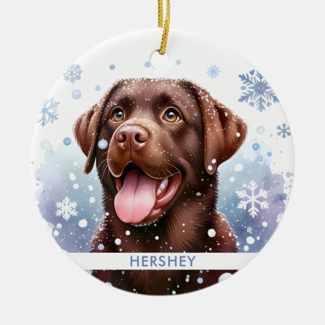 Happy Chocolate Labrador Retriever Dog Weihnachten Keramik Ornament (Vorne)