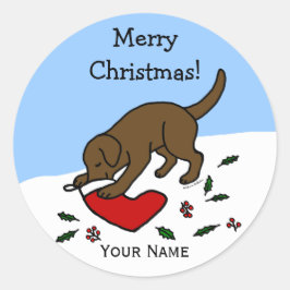 Happy Chocolate Labrador Weihnachts Cartoon Sticke Runder Aufkleber