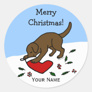 Happy Chocolate Labrador Weihnachts Cartoon Sticke Runder Aufkleber