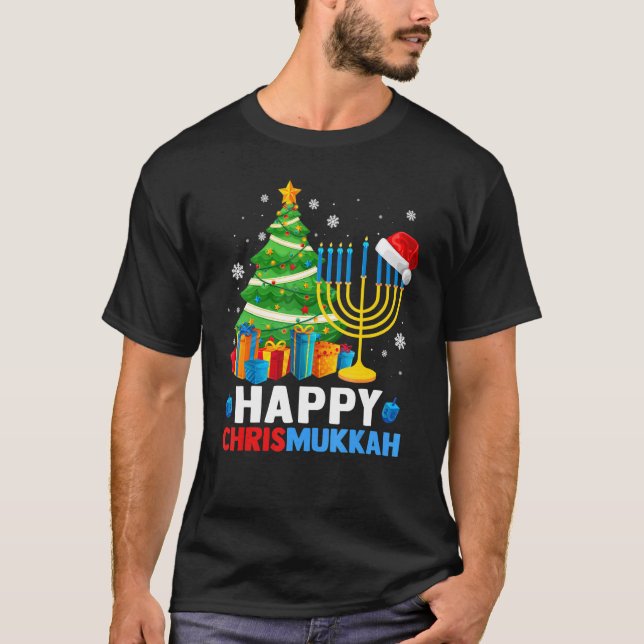 Happy Chrismukkah Christmas Tree Menorah Chanukah  T-Shirt (Vorderseite)