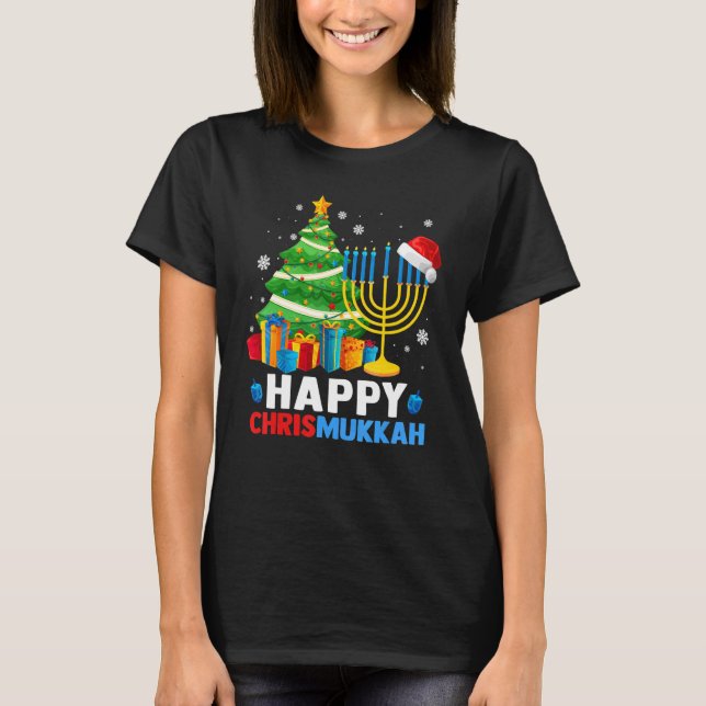 Happy Chrismukkah Christmas Tree Menorah Chanukah  T-Shirt (Vorderseite)