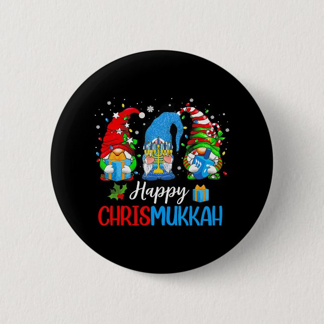 Happy Chrismukkah Gnomes Frohe Weihnachten und Button (Vorderseite)