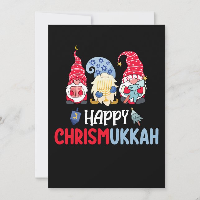 Happy Chrismukkah Gnomes Hanukkah Frohe Weihnachte Einladung (Vorderseite)