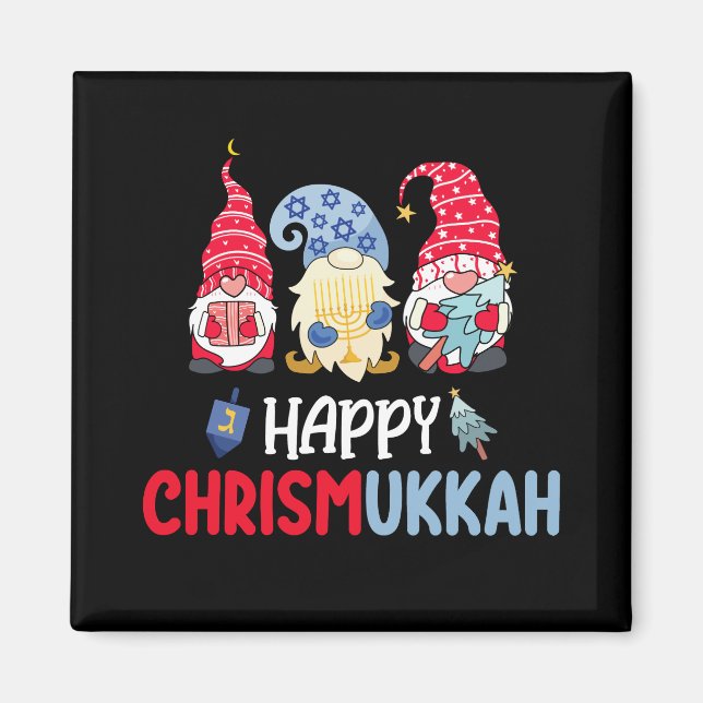 Happy Chrismukkah Gnomes Hanukkah Frohe Weihnachte Magnet (Vorne)