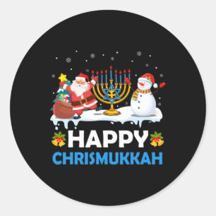 Happy Chrismukkah Hanukkah Fun Frohe Weihnachtsjud Runder Aufkleber