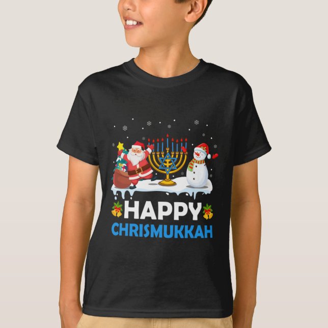 Happy Chrismukkah Hanukkah Fun Frohe Weihnachtsjud T-Shirt (Vorderseite)