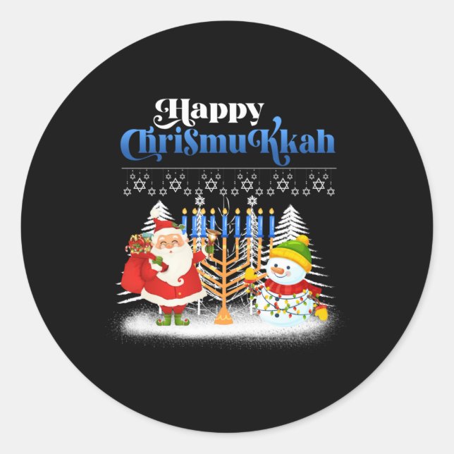 Happy Chrismukkah Jewish Christmas Hanukkah T Shir Runder Aufkleber (Vorderseite)