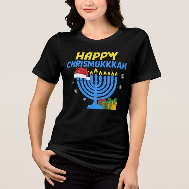 Happy Chrismukkah Menorah Santa Hat Holiday Tee (Vorderseite)