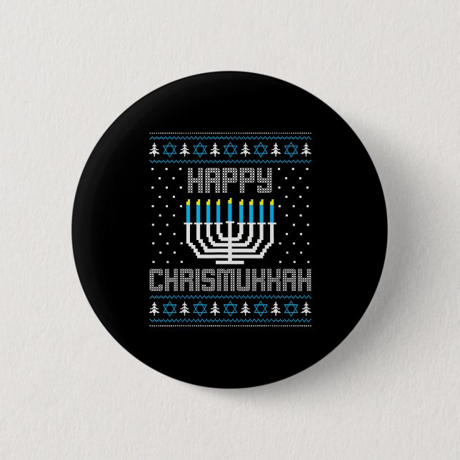 Happy Chrismukkah Menorah Ugly Sweater Christmas H Button (Vorderseite)