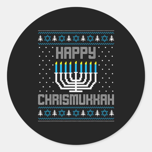 Happy Chrismukkah Menorah Ugly Sweater Christmas H Runder Aufkleber (Vorderseite)