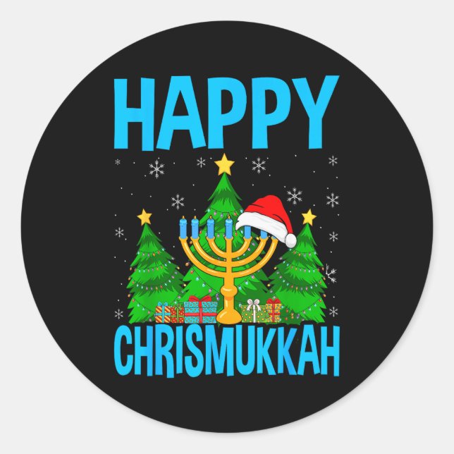 Happy Chrismukkah Santa Hat Christmas Hanukkah Sle Runder Aufkleber (Vorderseite)