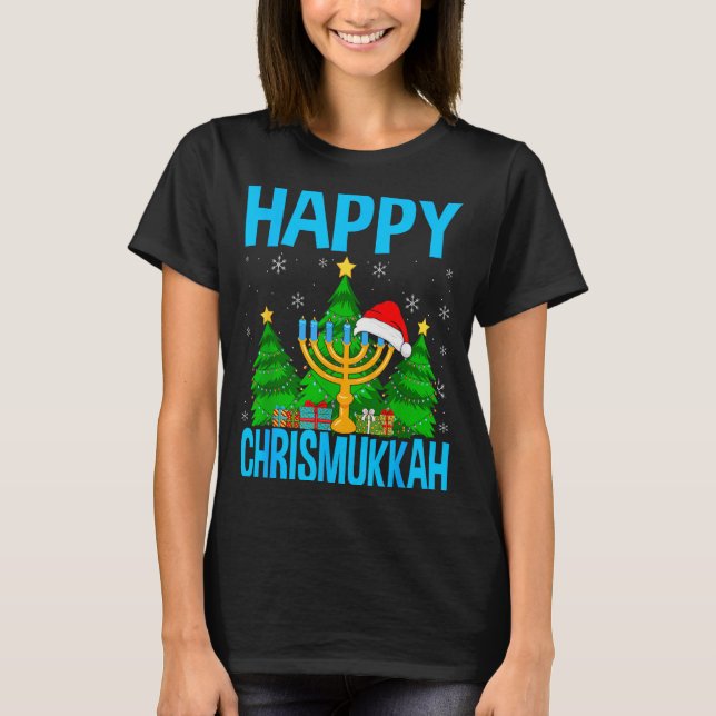 Happy Chrismukkah Santa Hat Christmas Hanukkah Sle T-Shirt (Vorderseite)