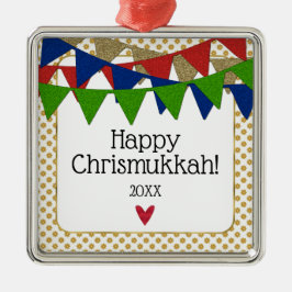 Happy Chrismukkah Weihnachten und Hanukkah Silbernes Ornament
