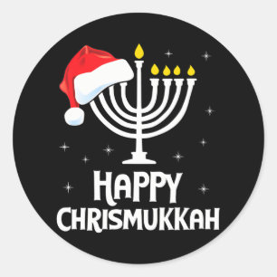 Happy Chrismukkah Weihnachtsmannmütze Menorah Weih Runder Aufkleber