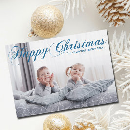 Happy Christmas Blue Elegant Cursive Script Foto Feiertagskarte
